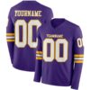 Custom Purple White-Gold Long Sleeve Authentic Football Jersey