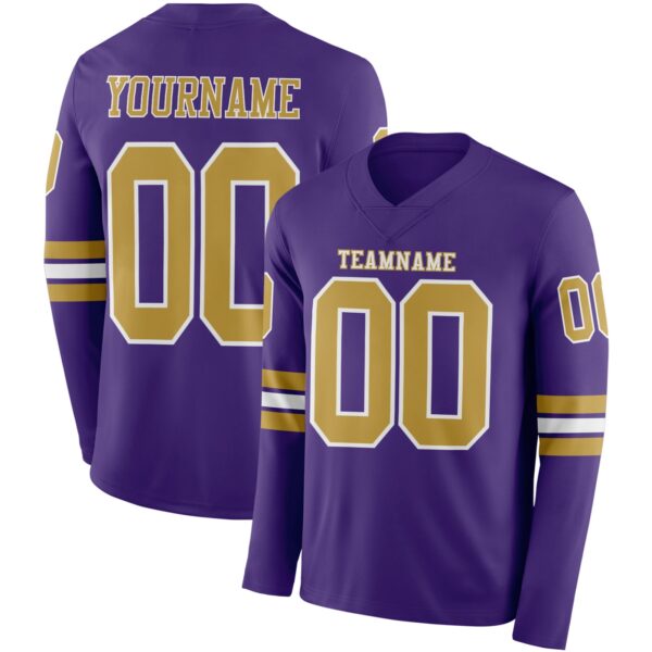 Custom Purple Old Gold-White Long Sleeve Authentic Football Jersey