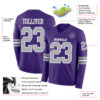 Custom Purple Gray-White Long Sleeve Authentic Football Jersey