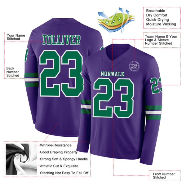 Custom Purple Kelly Green-White Long Sleeve Authentic Football Jersey