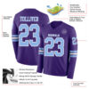 Custom Purple Light Blue-White Long Sleeve Authentic Football Jersey