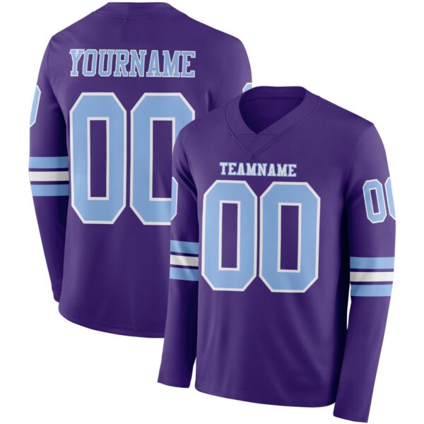 Custom Purple Light Blue-White Long Sleeve Authentic Football Jersey