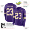 Custom Purple Cream Long Sleeve Authentic Football Jersey