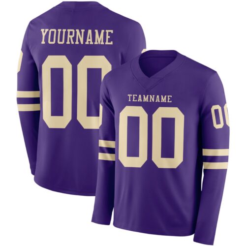 Custom Purple Cream Long Sleeve Authentic Football Jersey