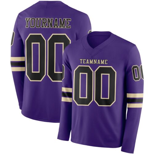 Custom Purple Black-Cream Long Sleeve Authentic Football Jersey