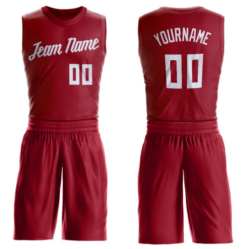 Maroon0001 Custom Maroon White Round Neck Suit Basketball Jersey