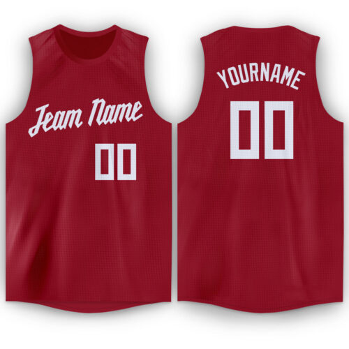 Maroon0004 Custom Maroon White Round Neck Basketball Jersey