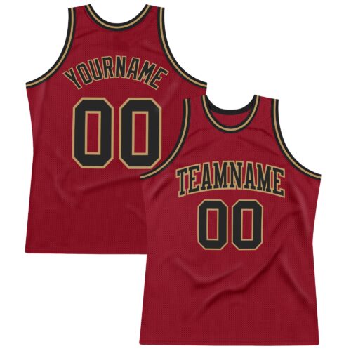 Maroon0045 Custom Maroon Black-Old Gold Authentic Throwback Basketball Jersey