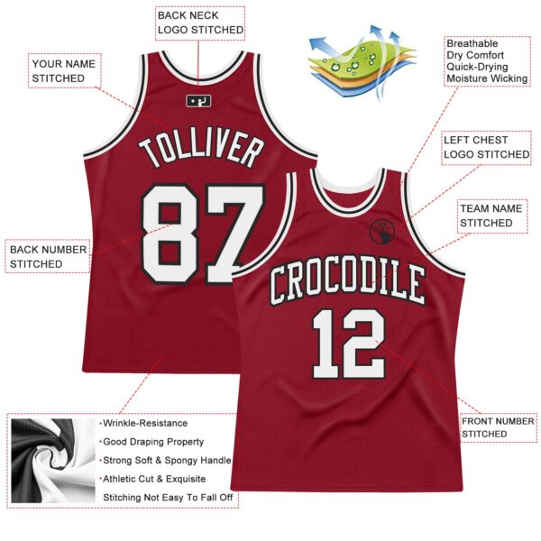 Custom Maroon White-Black Authentic Throwback Basketball Jersey