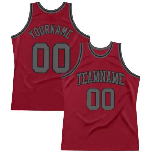 Maroon0074 Custom Maroon Steel Gray-Black Authentic Throwback Basketball Jersey