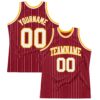 Custom Maroon White Pinstripe White-Gold Authentic Basketball Jersey