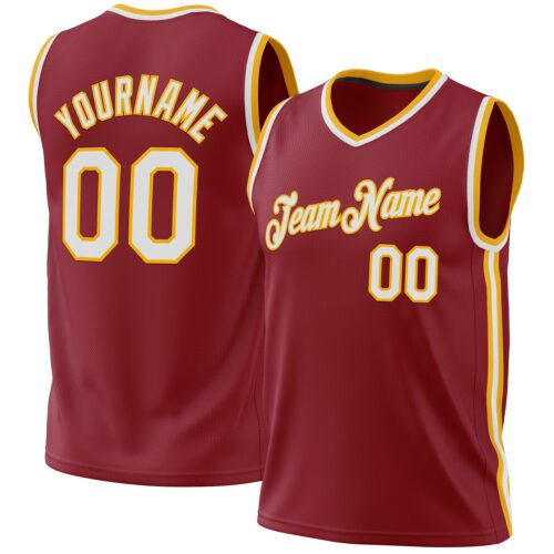 Maroon0145 Custom Maroon White-Gold Authentic Throwback Basketball Jersey