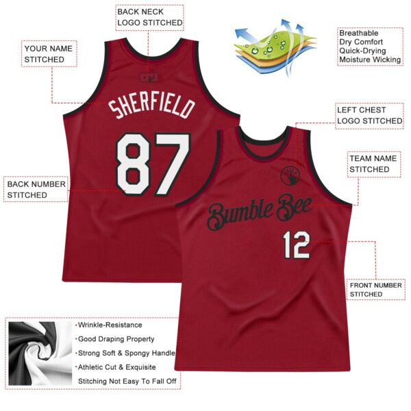 Custom Maroon White-Black Authentic Throwback Basketball Jersey