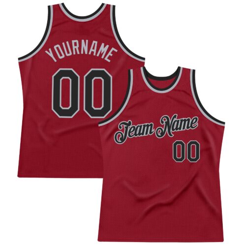 Custom Maroon Black-Gray Authentic Throwback Basketball Jersey