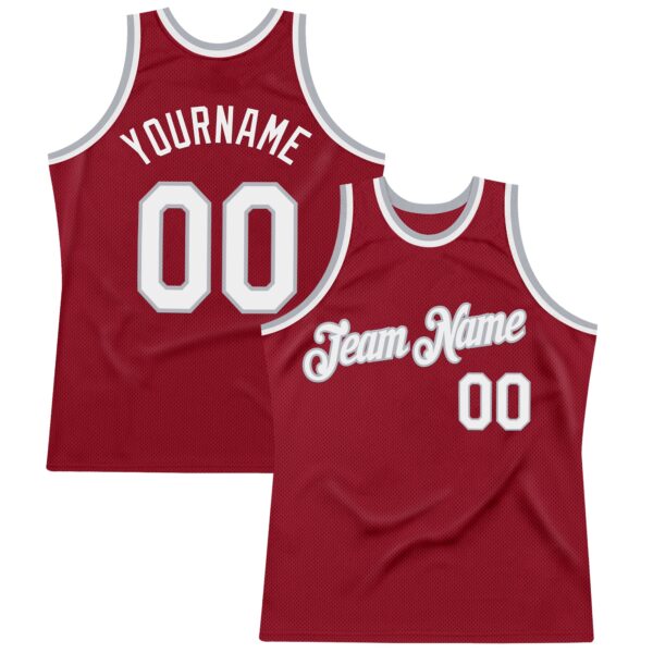 Custom Maroon White-Gray Authentic Throwback Basketball Jersey