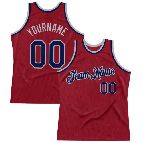 Custom Maroon Navy-Gray Authentic Throwback Basketball Jersey