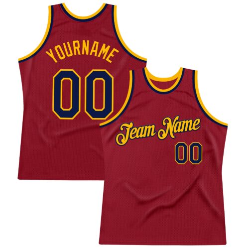 Custom Maroon Navy-Gold Authentic Throwback Basketball Jersey