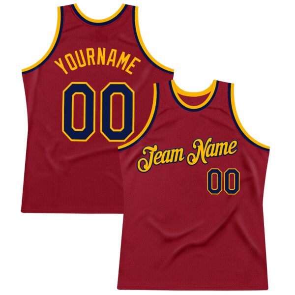 Custom Maroon Navy-Gold Authentic Throwback Basketball Jersey