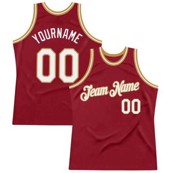 Custom Maroon White-Old Gold Authentic Throwback Basketball Jersey
