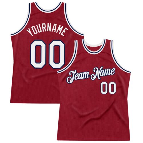 Custom Maroon White-Navy Authentic Throwback Basketball Jersey