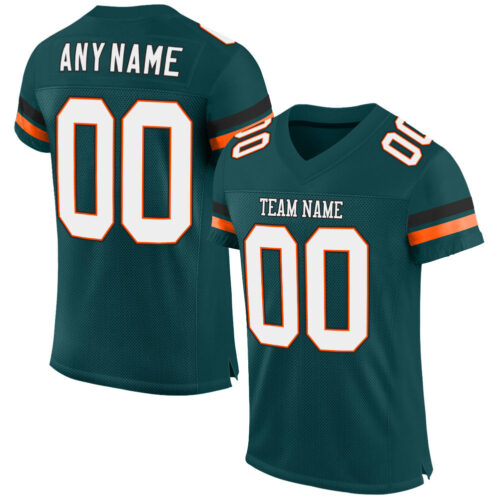 MidnightGreen0015 Custom Midnight Green White-Orange Mesh Authentic Football Jersey