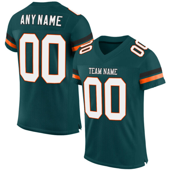 MidnightGreen0015 Custom Midnight Green White-Orange Mesh Authentic Football Jersey