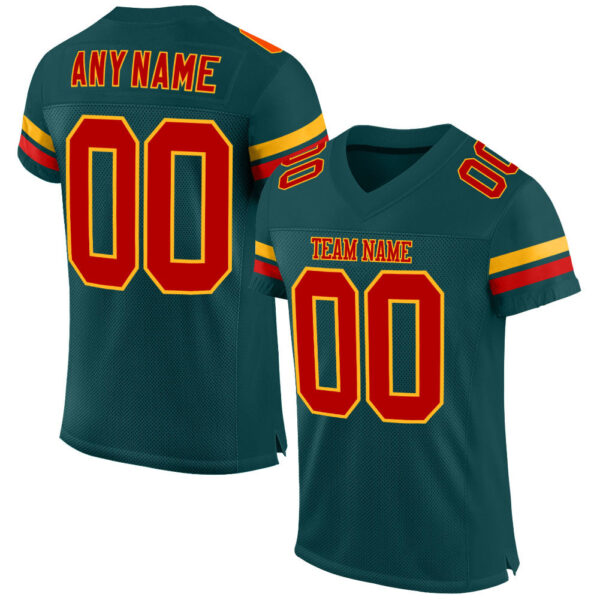 MidnightGreen0017 Custom Midnight Green Red-Gold Mesh Authentic Football Jersey