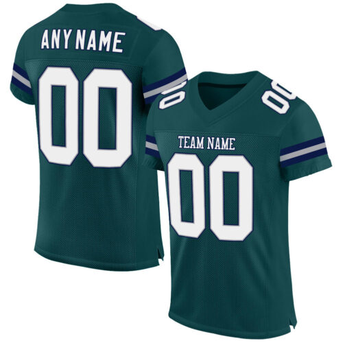 MidnightGreen0018 Custom Midnight Green White-Navy Mesh Authentic Football Jersey