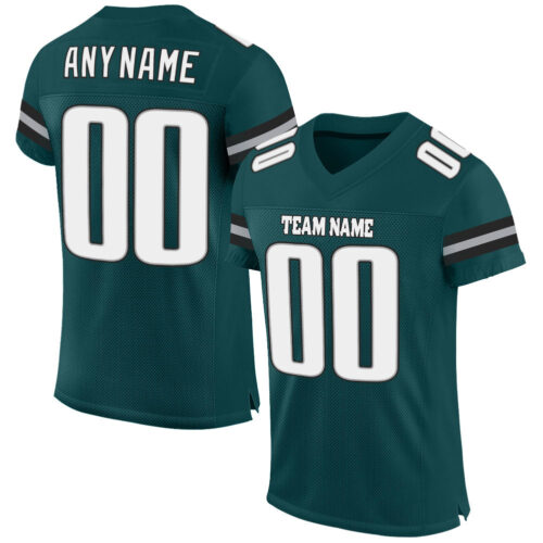 MidnightGreen0019 Custom Midnight Green White-Gray Mesh Authentic Football Jersey