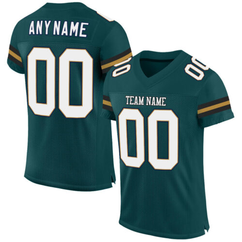 Custom Midnight Green White-Old Gold Mesh Authentic Football Jersey