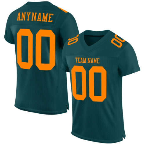 MidnightGreen0021 Custom Midnight Green Bay Orange Mesh Authentic Football Jersey