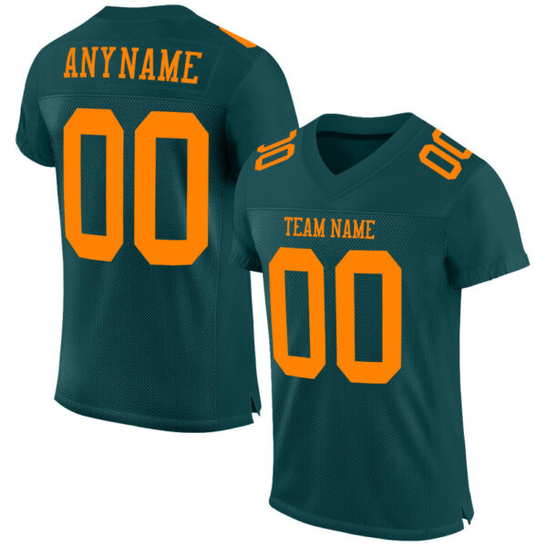 MidnightGreen0021 Custom Midnight Green Bay Orange Mesh Authentic Football Jersey