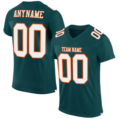 MidnightGreen0022 Custom Midnight Green White-Orange Mesh Authentic Football Jersey