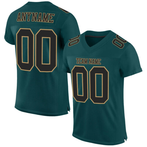 MidnightGreen0025 Custom Midnight Green Black-Old Gold Mesh Authentic Football Jersey