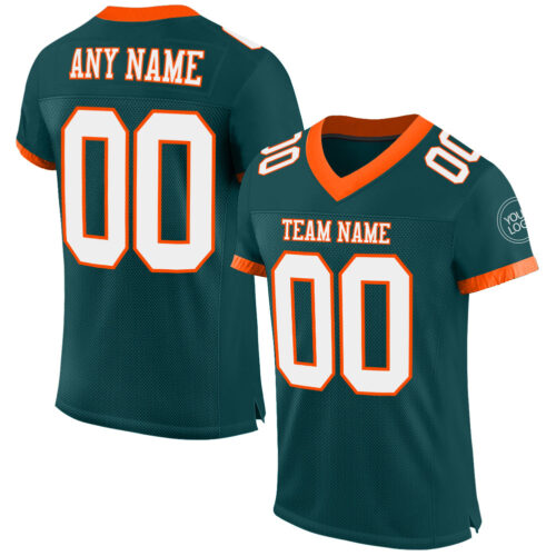 MidnightGreen0037 Custom Midnight Green White-Orange Mesh Authentic Football Jersey