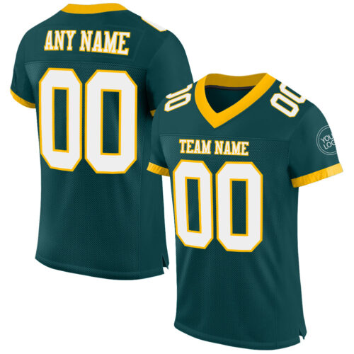 MidnightGreen0038 Custom Midnight Green White-Gold Mesh Authentic Football Jersey