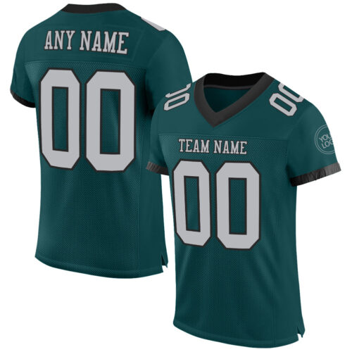 MidnightGreen0042 Custom Midnight Green Gray-Black Mesh Authentic Football Jersey