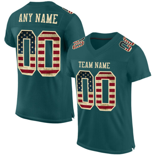 MidnightGreen0044 Custom Midnight Green Vintage USA Flag-City Cream Mesh Authentic Football Jersey