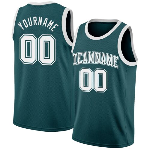 MidnightGreen0069 Custom Midnight Green White Authentic Basketball Jersey
