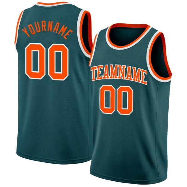 Custom Midnight Green Orange-White Authentic Basketball Jersey