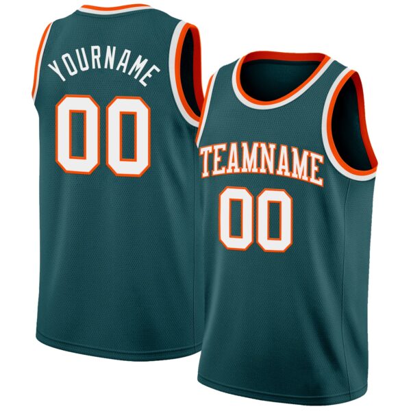 Custom Midnight Green White-Orange Authentic Basketball Jersey