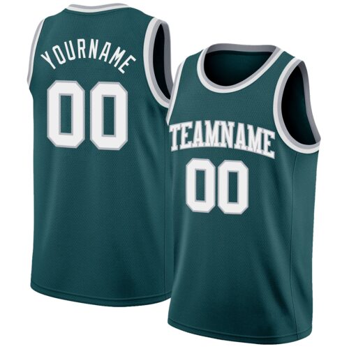 Custom Midnight Green White-Gray Authentic Basketball Jersey