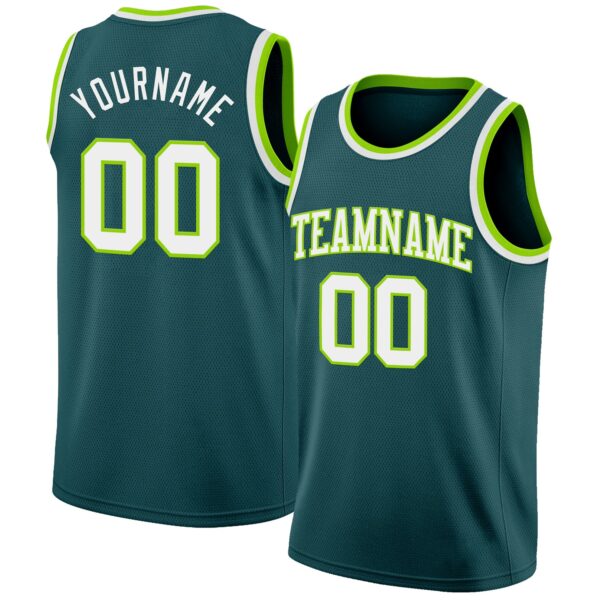 Custom Midnight Green White-Neon Green Authentic Basketball Jersey