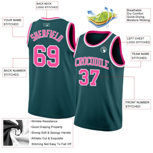 Custom Midnight Green Pink-White Authentic Basketball Jersey