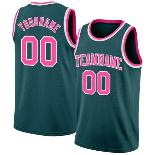 Custom Midnight Green Pink-White Authentic Basketball Jersey