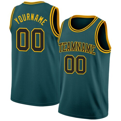 Custom Midnight Green Black-Gold Authentic Basketball Jersey