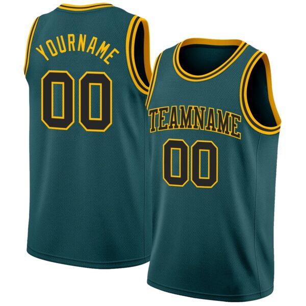 Custom Midnight Green Black-Gold Authentic Basketball Jersey