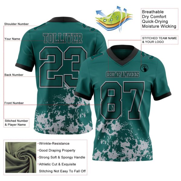 Custom Midnight Green Gray-Black 3D Pattern Splash Authentic Football Jersey
