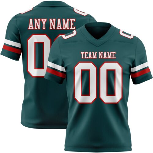 MidnightGreen0093 Custom Midnight Green White-Red Authentic Football Jersey
