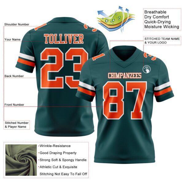 Custom Midnight Green Orange-White Authentic Football Jersey